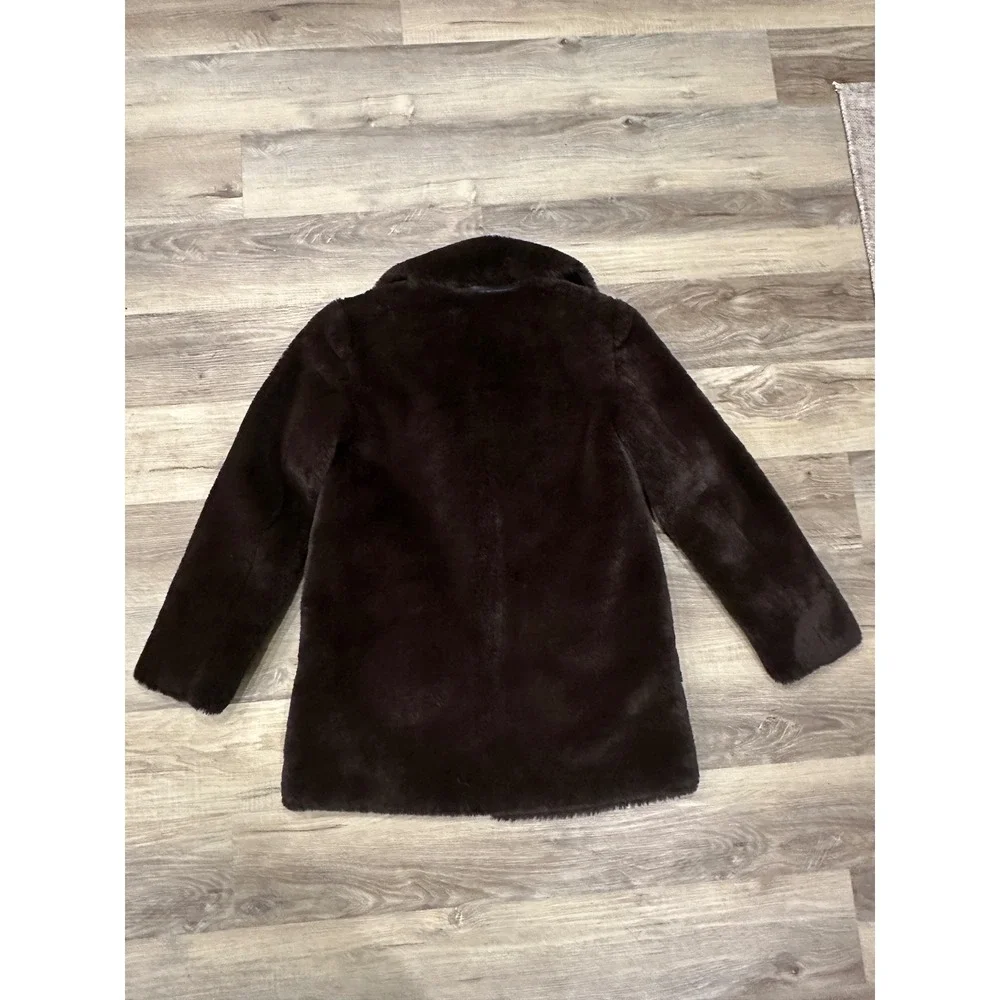 ZARA WOMAN Brown Faux Fur‎ Coat Jacket Button Front Collared Outerwear size XS